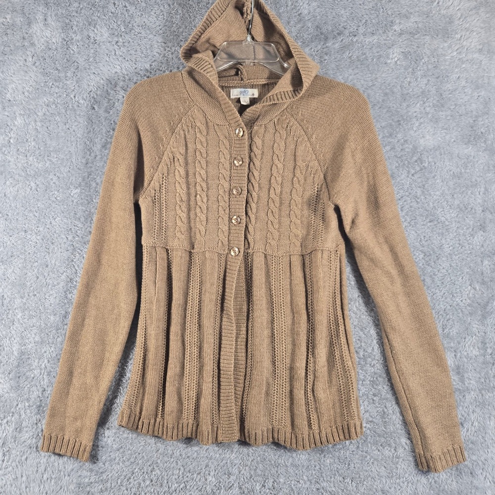 SO Wear It Declare It Womens Brown Wool Blend Hooded Cardigan Sweater Large Y2K